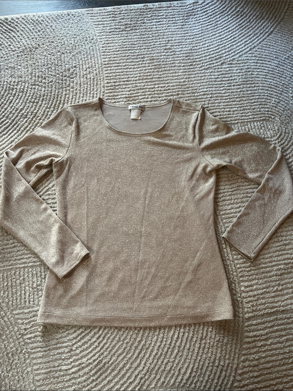Dior Metallic Gold Long Sleeve Scoop Neck Top